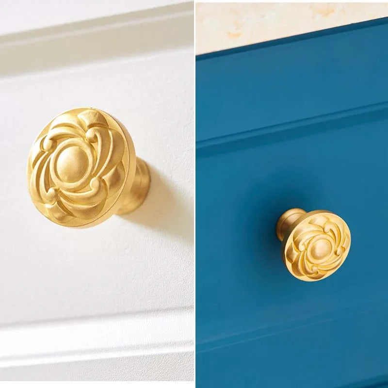 Solid Brass Door Handle Light Luxury Simple Gold European Drawer Kitchen Shoe Cabinet Wardrobe Handles Bedroom Decor Gold Knobs