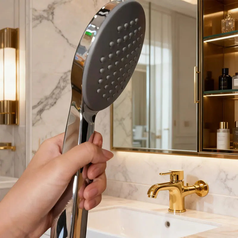 Home Handheld Bathroom Shower Head Rainfall Spray Round Shower Head with Hose and Shower Base Set Bathroom Accessories Douche