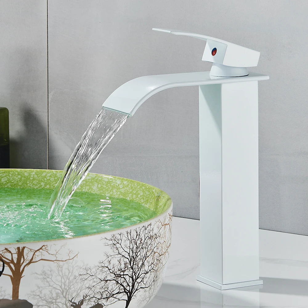 Bathroom Home Waterfall Wash Copper Core Waterfall Stainless Steel Basin Stainless SteelFaucet Black Hot &Cold Toilet Wash Basin