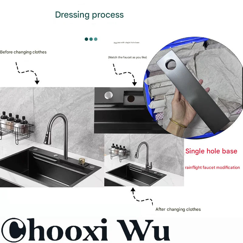 Waterfall Sink Pull Type Kitchen Faucet Hot Cold Mixer Vegetable Wash Tap Basin Multiple Water Outlets Rotation Flying Rain Tap