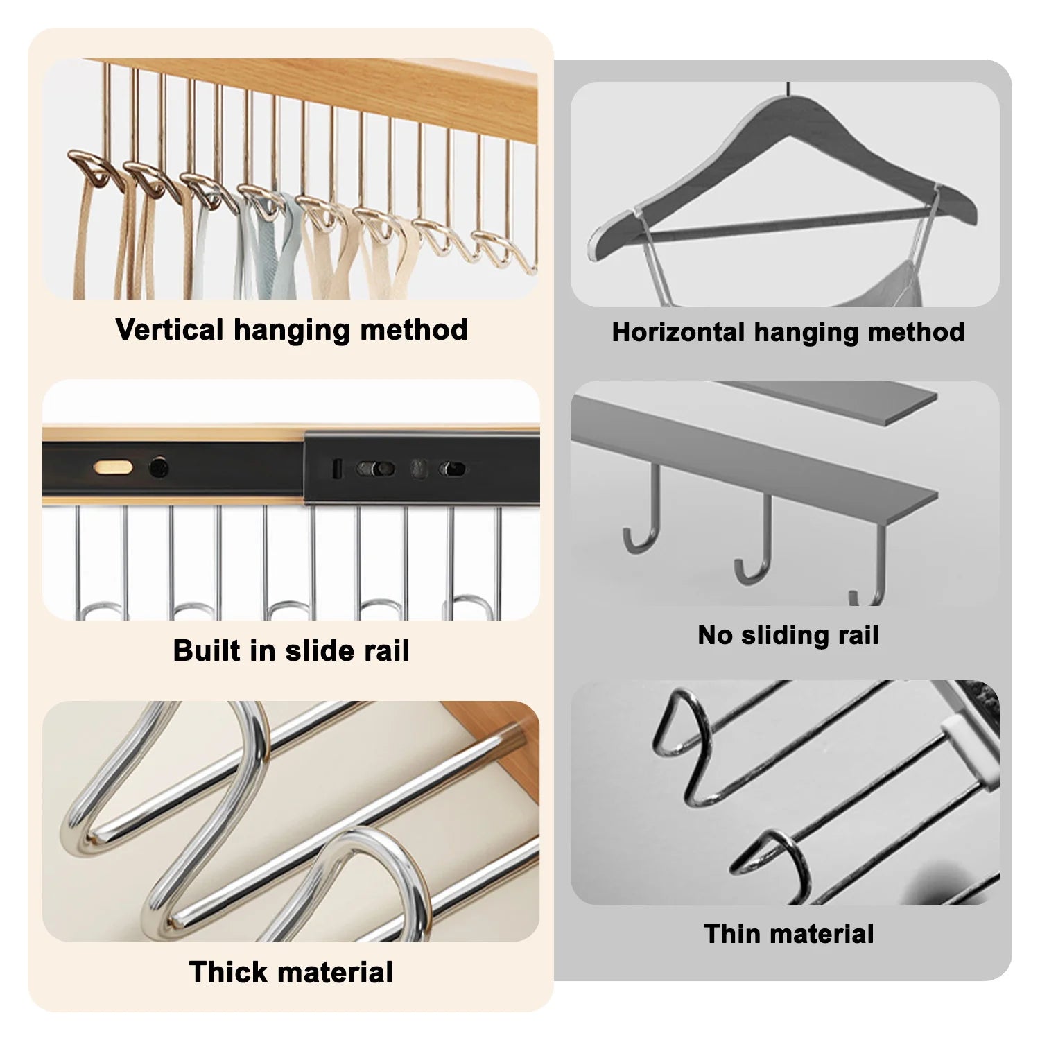Clothes Hanger Bar for Closet Multifunctional Pull Out Hook Rack Wardrobe Sliding Rack Space Saving Closet Rod for Ties Scarves