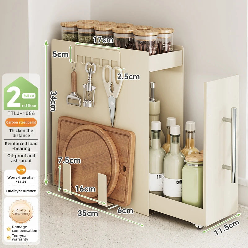 Kitchen Pull-out Spice Storage Rack Corner Seasoning Salt Sauce Vinegar Bottle Organizer Countertop Narrow Edge Pull-out Rack