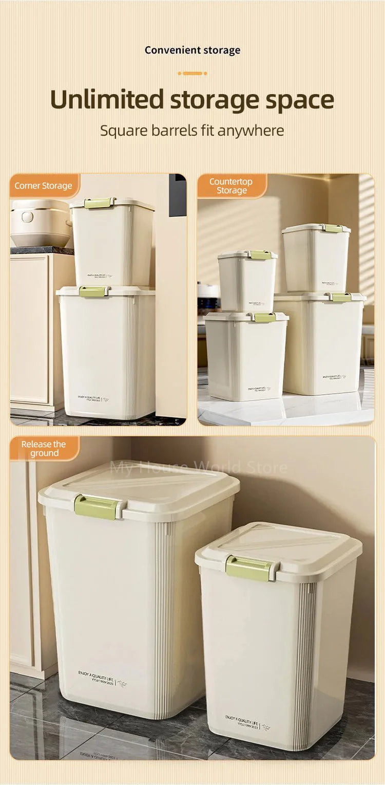 10KG Rice Container Rice Storage Box Sealed Cereal Dispenser with Buckle Insect Proof Grain Pet Food Container Kitchen Organizer