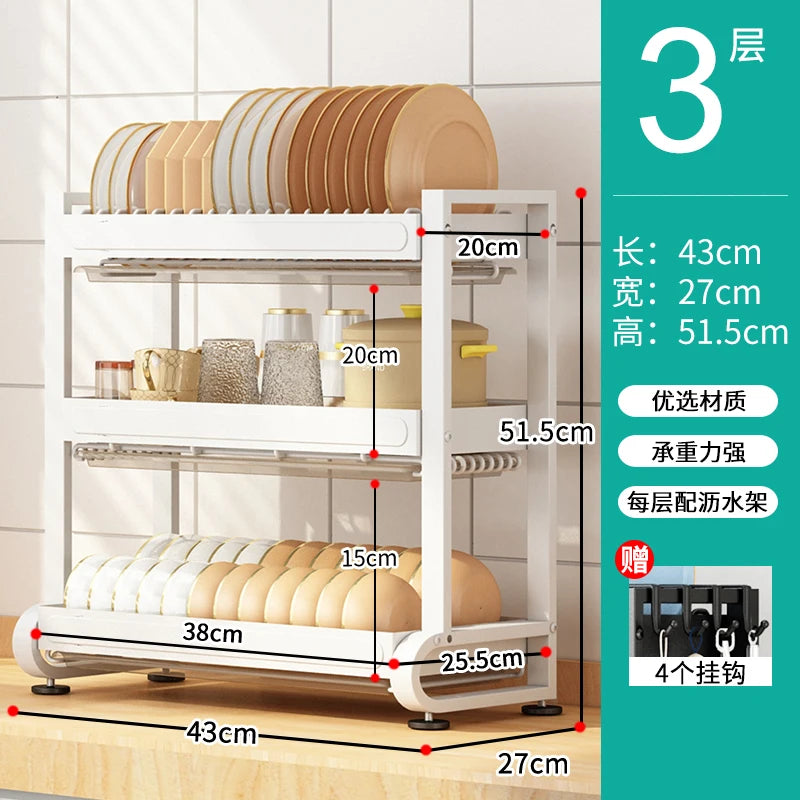 Kitchen Dish Storage Rack, External Hook Plate Organizer, Multi-Function Home Plate Holder, Compact Dish Organizer