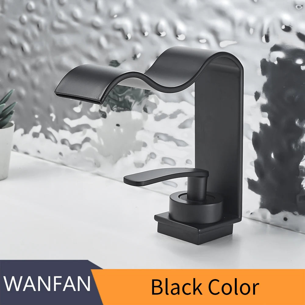 Basin Faucet Waterfall Black with Brushed Bathroom Basin sink Faucet Cold and Hot Water Mixer Single Handle Bathroom Taps 855951