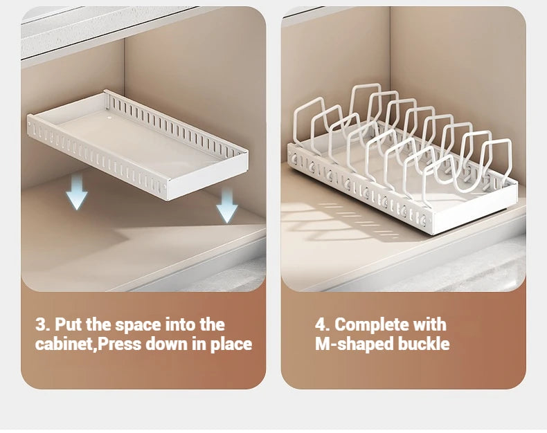 Pots and Pans Organizer Under Cabinet,Sliding Pot Lid Holder and Pan Rack Kitchen,Pull out Pot and Pan Organizer,Dishes Storage
