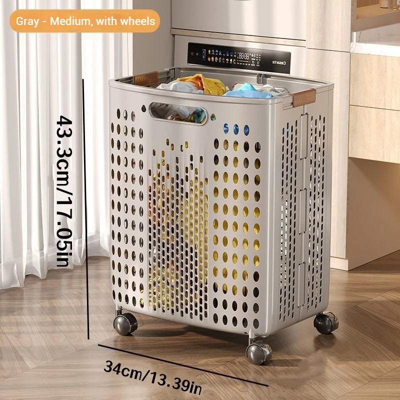 1 Piece, Available in Two Colors, Foldable Laundry Basket for Home Bathroom, Large Capacity with Wheels, Simple Design for Storing Dirty Clothes in Bathroom/Toilet [No Divider in the Middle]