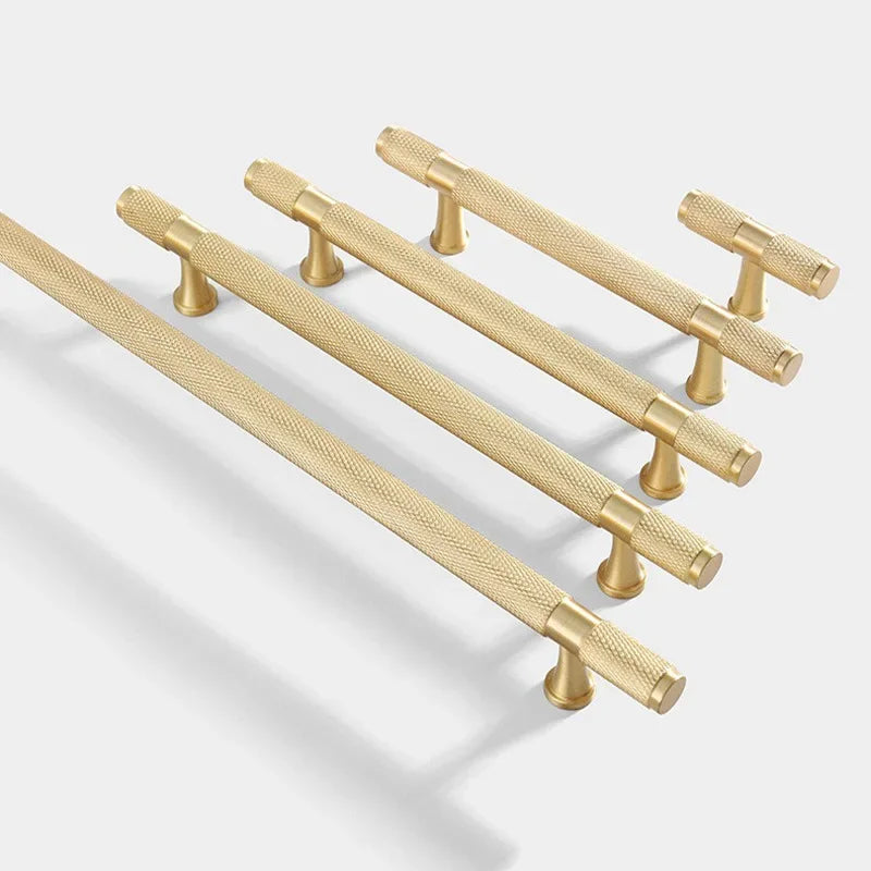 Modern Knurl Solid Brass Cabinet Knobs and Handles Golden Luxury Handles for Furniture Drawer Wardrobes Shoe Cabinets Pulls