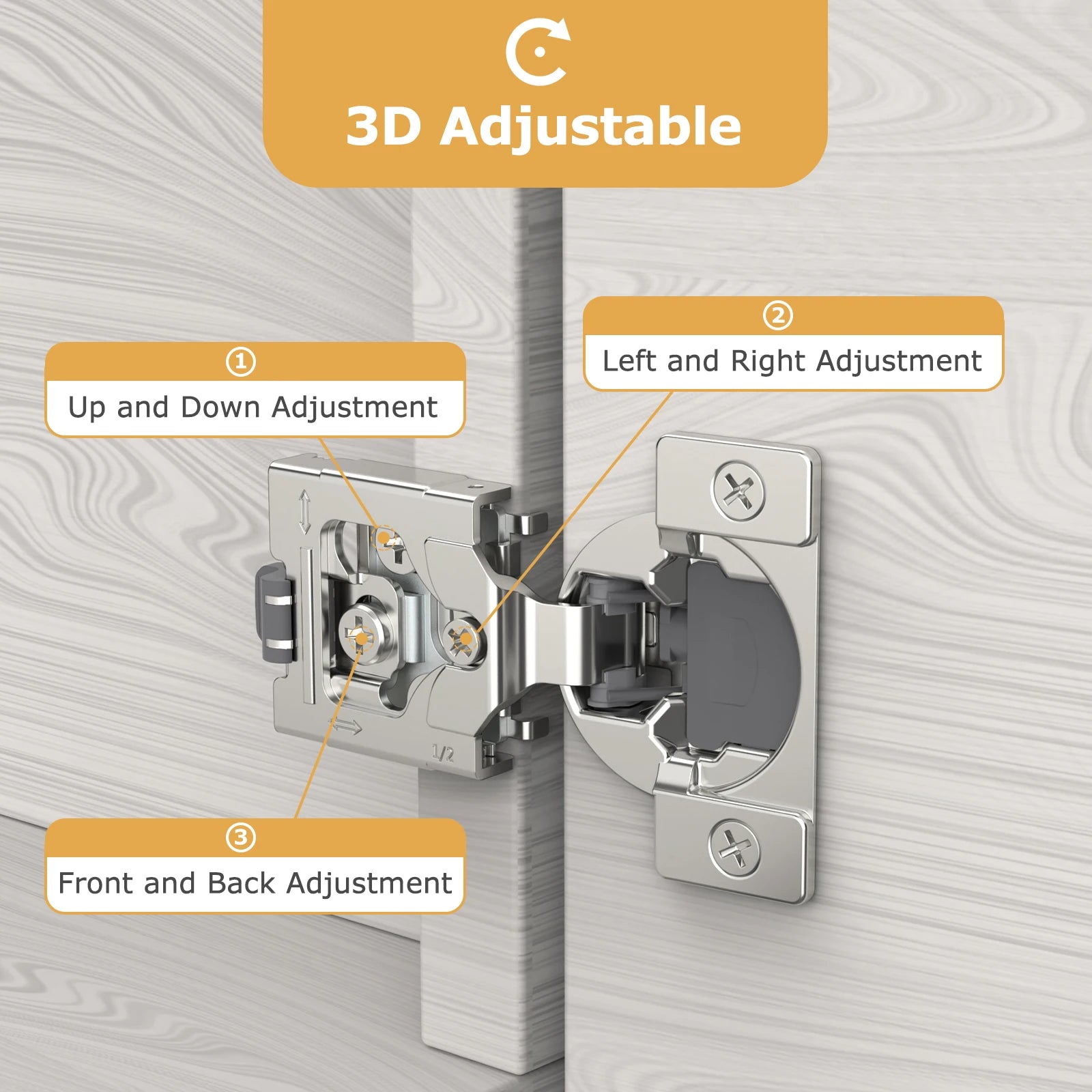 Viladepot Removable Hinges 1/2 inch Overlay Soft Close Kitchen Cabinet Hinges Satin Nickel Hidden Hinge Stainless Steel