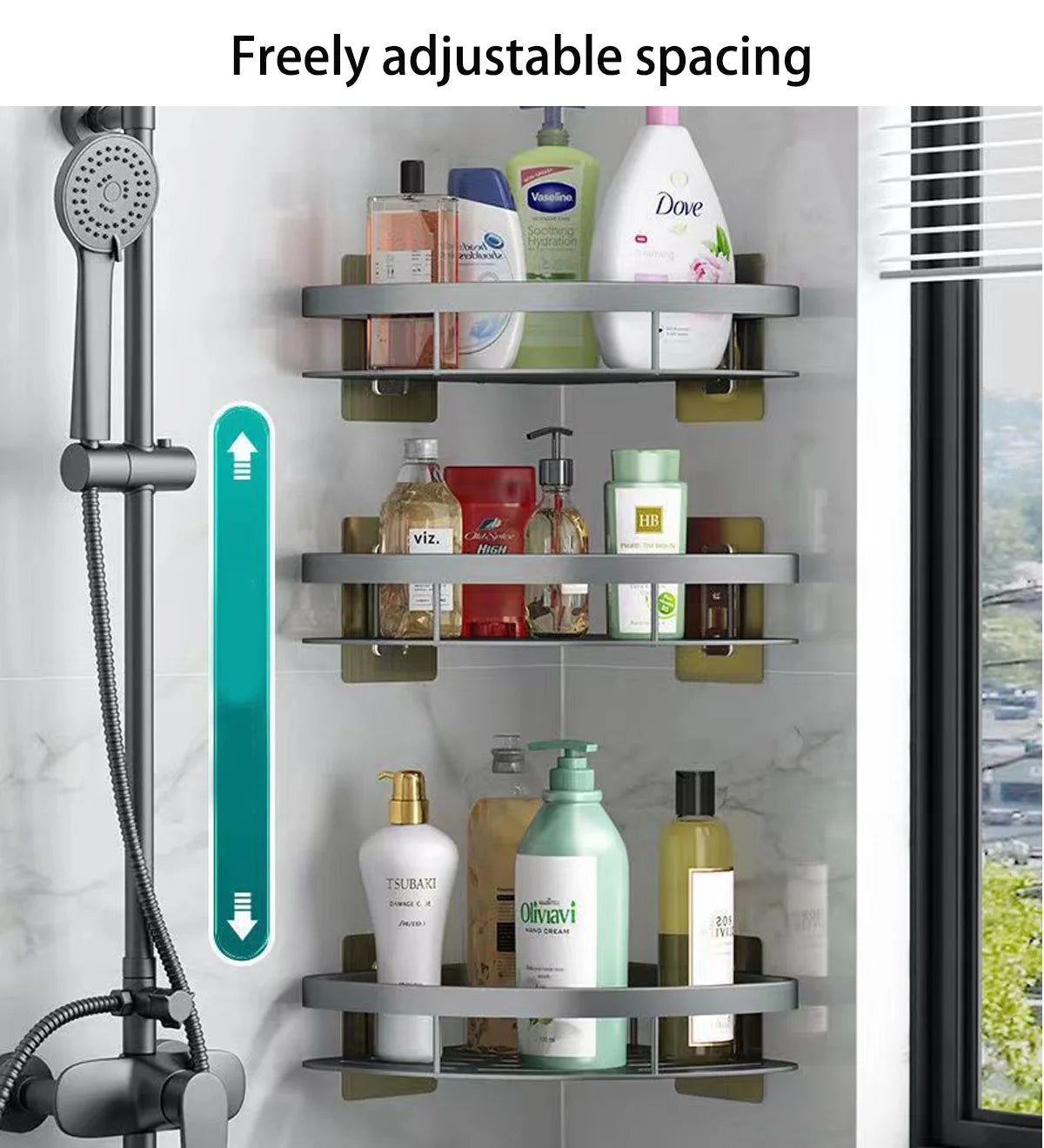 Bathroom Shelf Aluminum Alloy Shampoo Rack Makeup Storage Organizer Shower Shelf Bathroom Accessories No Drill Wall Corner Shelf