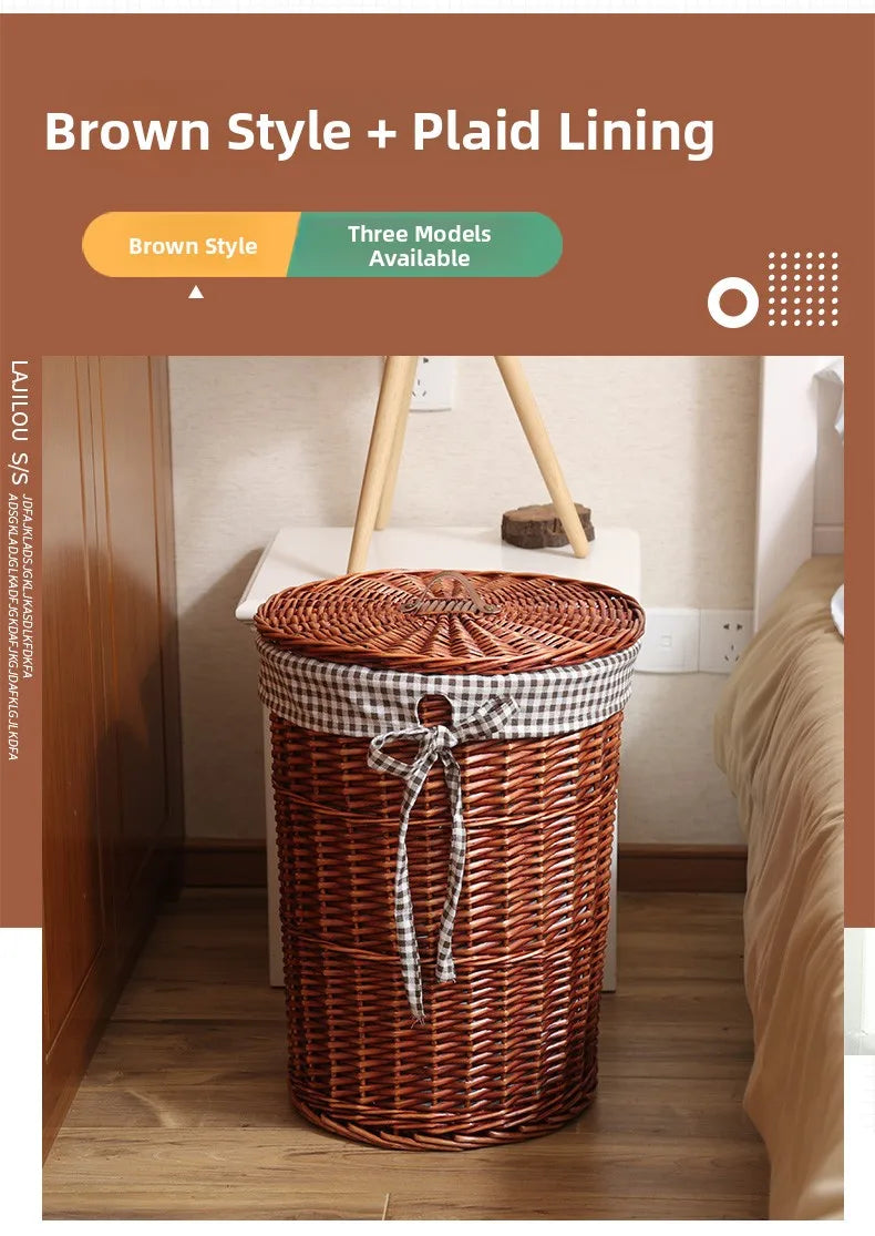 Wier Laundry Basket Dir Clothes Storage Basket with Lid Household Organizer Basket Pure l Willow Wier Basket