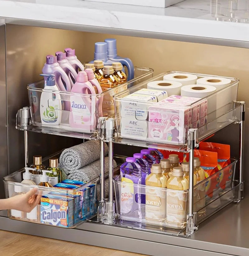 2/3 Layer Under Sink Storage Organizer Multipurpse Rack Countertop Cabinet Under Sink Storage Rack Bathroom Kitchen Organizer