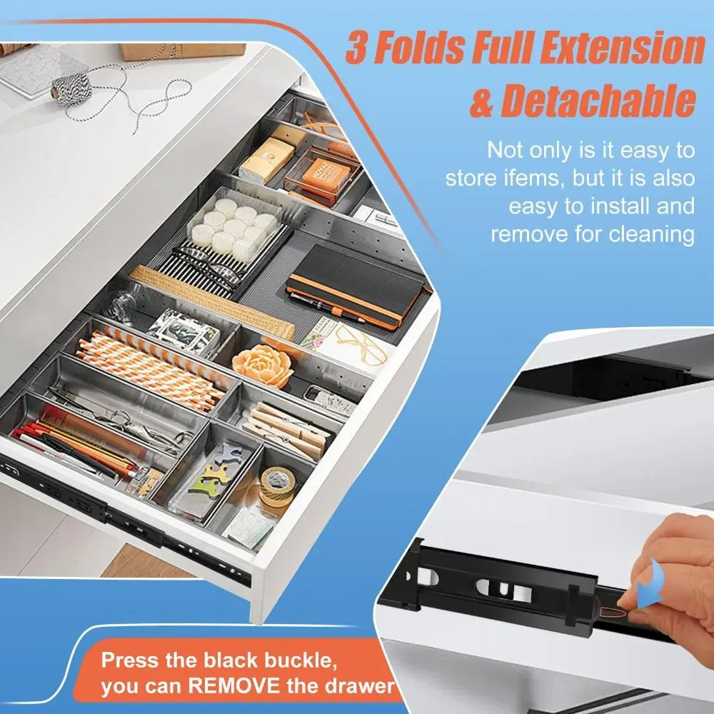 Black Drawer Slides Smooth Operation Heavy Duty Ball Bearing Drawer Rails Steel Easy Installation Full Extension Rails Kitchen