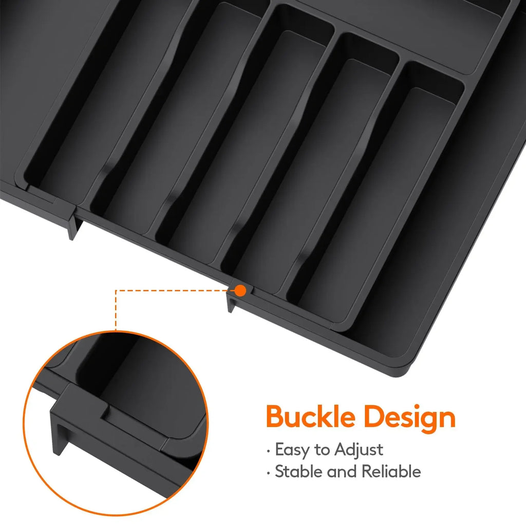 Adjustable Kitchen Storage Organizer Tray – Plastic Multifunctional Drawer Organizer for Kitchen Counter Utensils