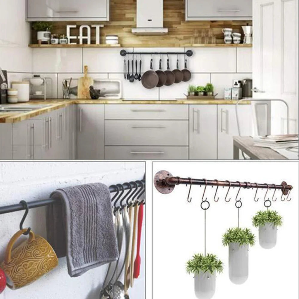 Kitchen Hook Hanging Rod Rack Punching Multi-functional Spatula Storage Wall-mounted Rack Kitchenware Bathroom Home  Big Storage