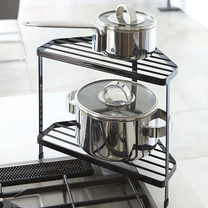 Space-saving Iron Triangular Corner Shelf - Multifunctional Countertop Organizer for Cookware, Condiments and Accessories