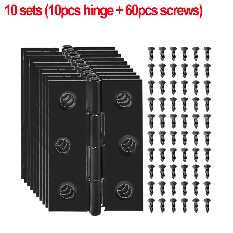 Black Door Hinges Stainless Steel Butt Hinges with Screws Cabinet Drawer Furniture Hinges Mounting Plate Flat Fixing Brackets