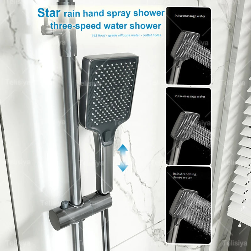 Bathroom Shower System Sets Piano Button Ambient Light Digital Display Pressurization Rain Faucets Shower Set