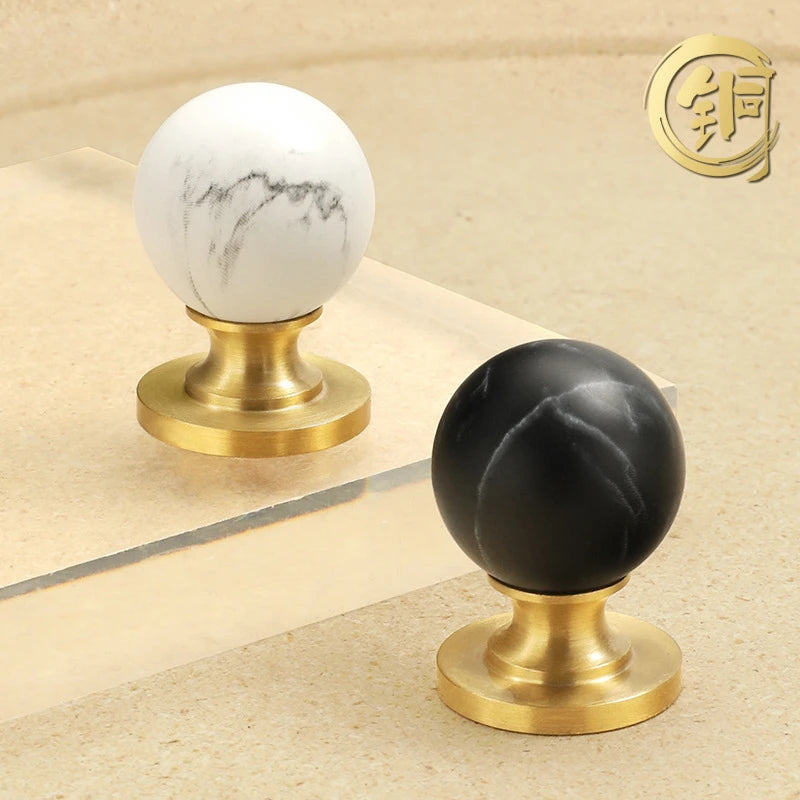 Brass Kitchen Cabinet Handles White Black Ball Drawer Knobs Modern Simple Wardrobe Cupboard Pulls Marble Furniture Handles