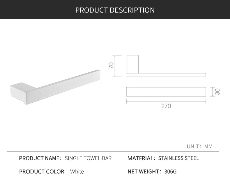 White Bathroom Accessories Towel Rack Shelf Toilet Brush Roll Paper Holder Toothbrush Holder Soap Dish Coat Holder Bath Hardware