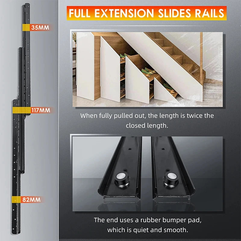 1Pcs Bottom Mount Heavy Duty Drawer Slides 260 LB Load Capacity Full Extension Ball Bearing Cabinet Hidden Stair Rail 400-900mm