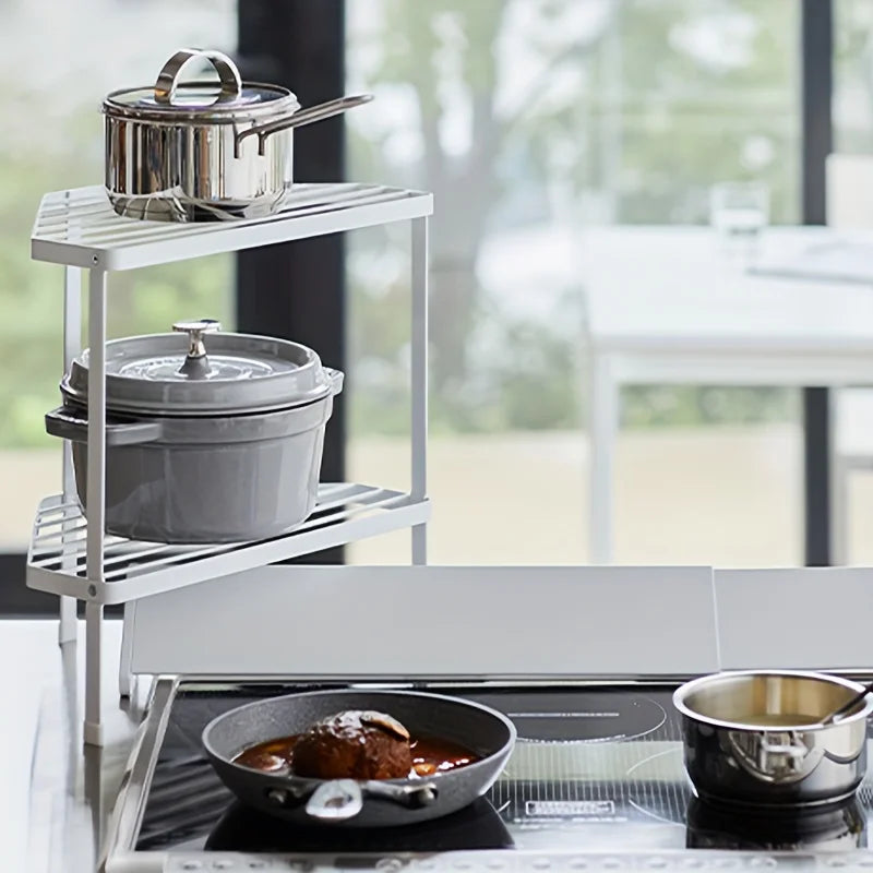 Space-saving Iron Triangular Corner Shelf - Multifunctional Countertop Organizer for Cookware, Condiments and Accessories