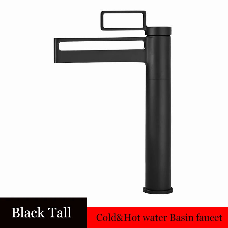 Black Tall Bathroom Basin Taps Single Handle Waterfall Faucet Solid Brass Basin Mixer Tap Creative Hollowed Out Design Water Tap