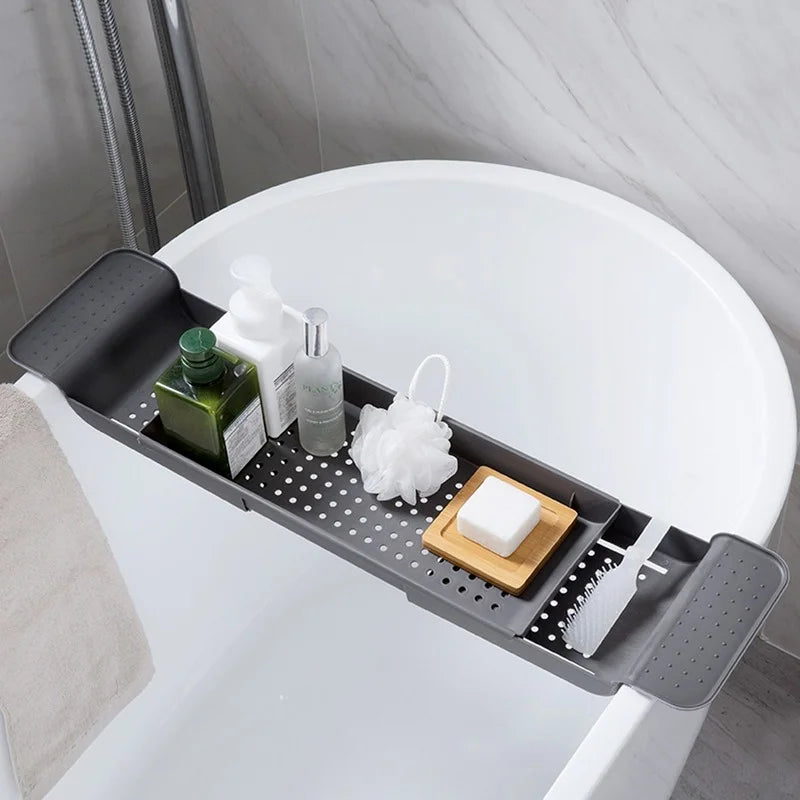 Bathroom Tray, Shower Caddy, Bamboo Bath Tub Rack, Towel Book Holder, Storage Organizer Accessories, Extendable Bathtub Shelf
