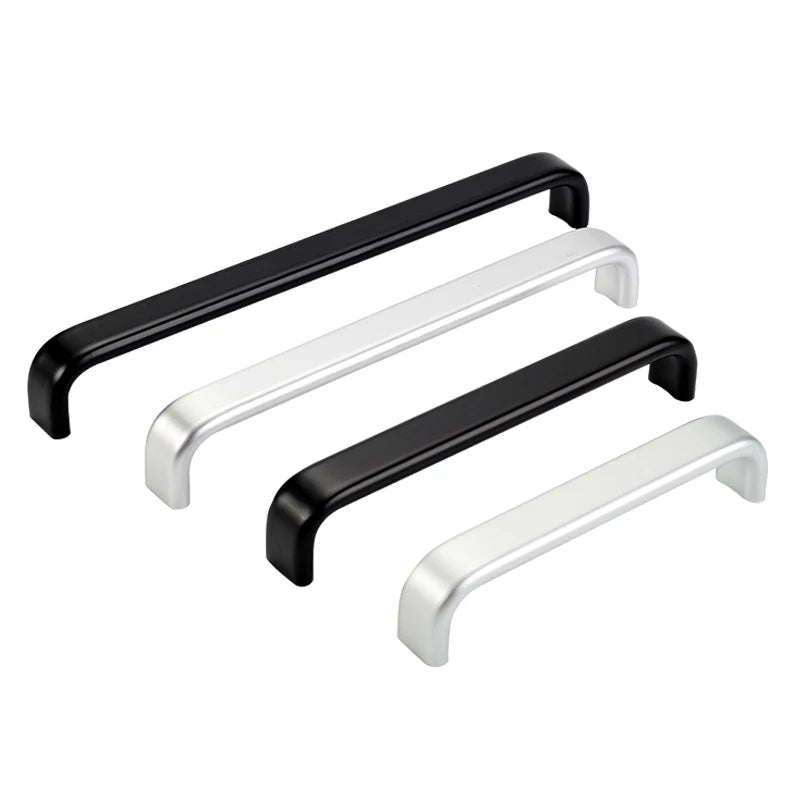 Modern Furniture Handles Black Wardrobe Door Pulls Silver Long Drawer Pulls Bathroom Cabinet Handle Aluminum Alloy Curved Handle