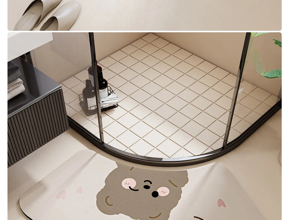 Bathroom Floor Mat Water-absorbing Non-slip Wash-free Carpet Curved Minimalist Beige Bathroom Rug Door Home Decoration Foot Mat