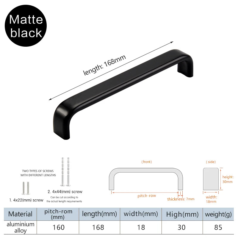 Modern Furniture Handles Black Wardrobe Door Pulls Silver Long Drawer Pulls Bathroom Cabinet Handle Aluminum Alloy Curved Handle