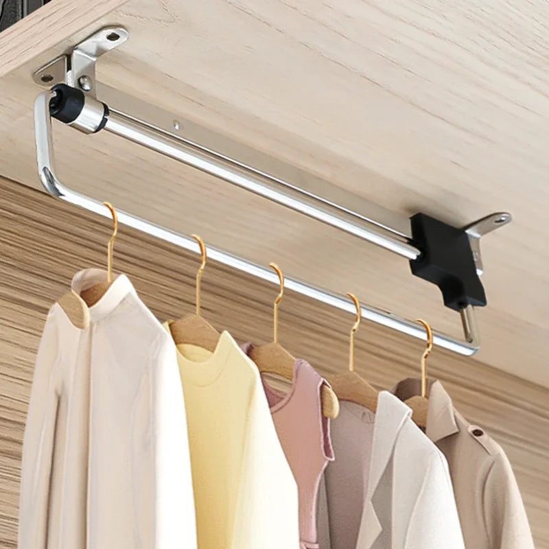 Retractable Closet Hangers Vertical Pull-Out Top Mounted Shallow Cabinet Hanging Rod for Trouser Storage No Hole Drilling Requir