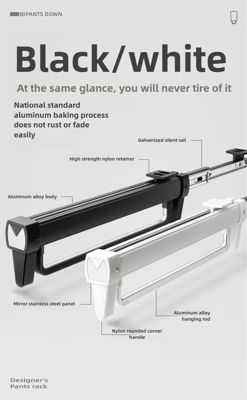 Closet shallow closet Slide rail retractable hangers Cabinet hanging rod vertical pull-out top mounted trouser rack free of hole