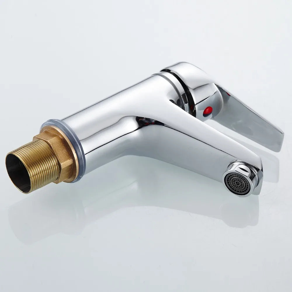 Bathroom Basin Faucet Chrome Single Handle Single Hole Deck Mounted Mixer Tap Kitchen Sink Hot Cold Taps With G1/2 Hose