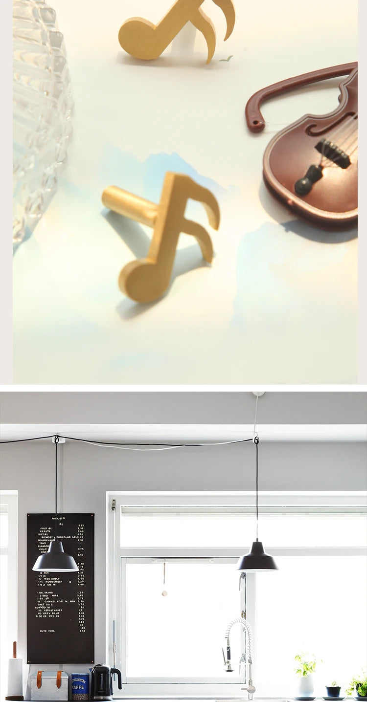 Musical Note Brass Furniture Handles and Knobs for Kitchen Cabinet Modern Dresser Door Handle Drawer Pulls