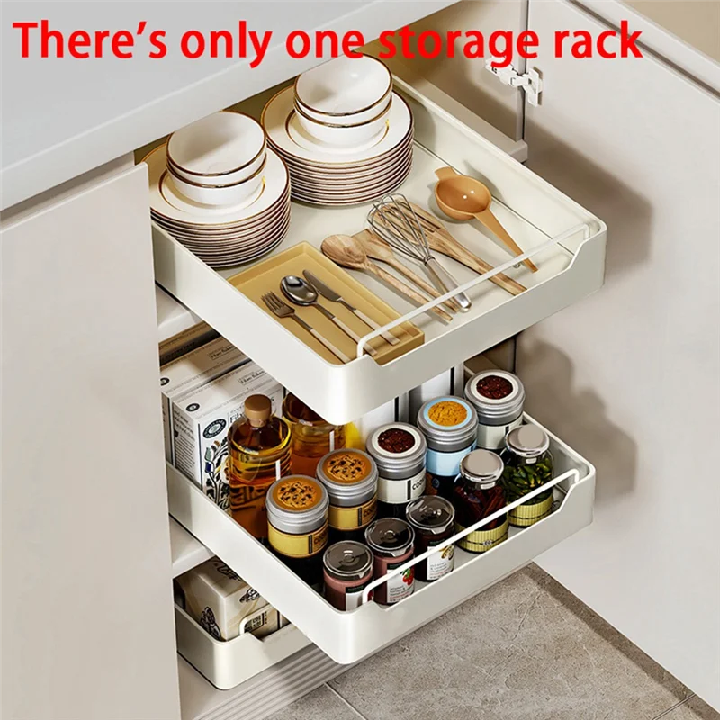 Pull-Out Kitchen Storage Box, Cabinet Organizer Rack, Spice Pantry Shelves, Drawer Basket, Easy Install, Quiet Slide-AT64