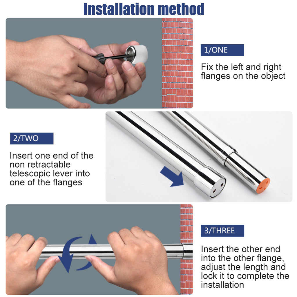 Wardrobe Rail Extendable Clothing Rail 56-100cm Stainless Steel Clothes Rod with End Sockets Screws Adjustable Closet Rail Pole