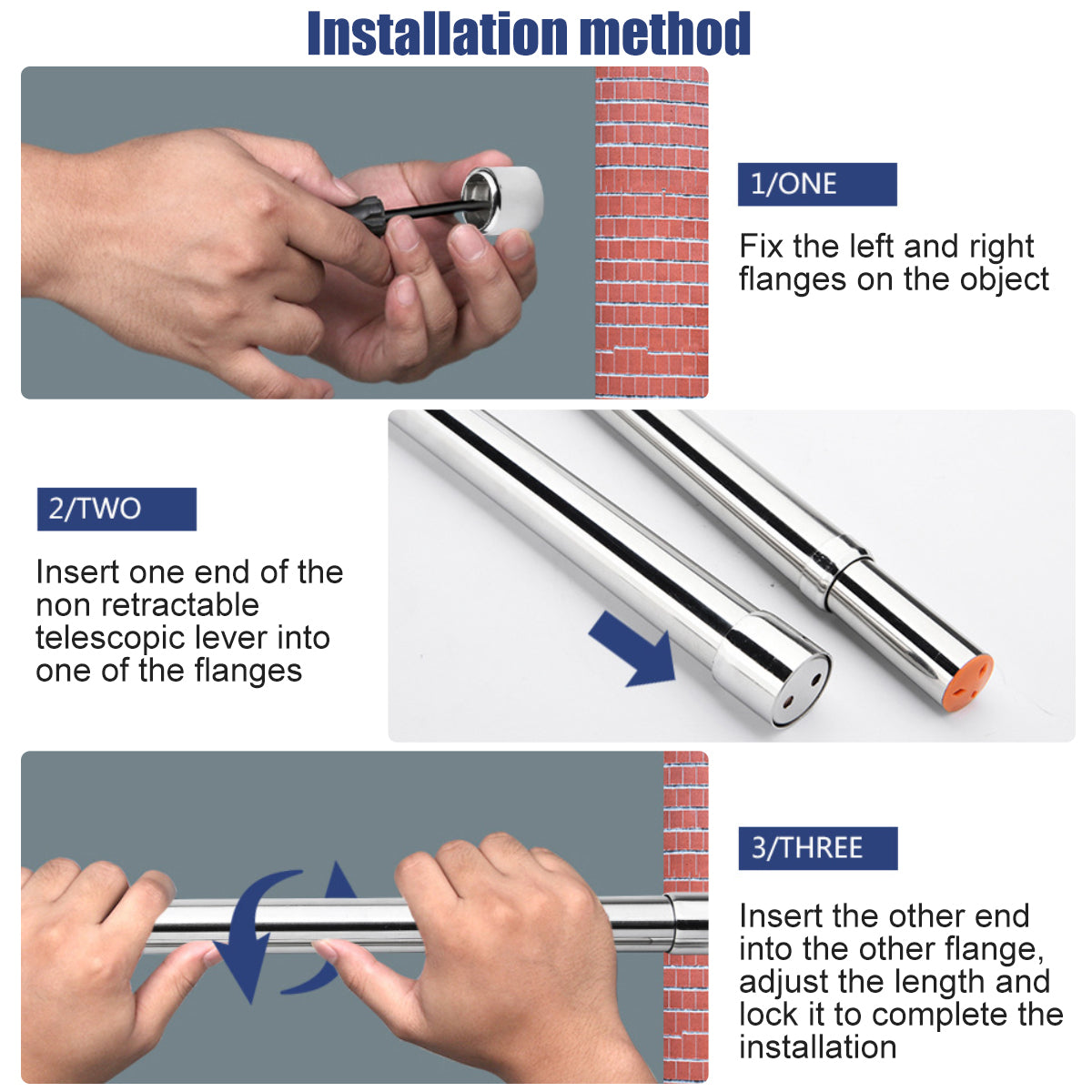 Wardrobe Rail Extendable Clothing Rail 56-100cm Stainless Steel Clothes Rod with End Sockets Screws Adjustable Closet Rail Pole