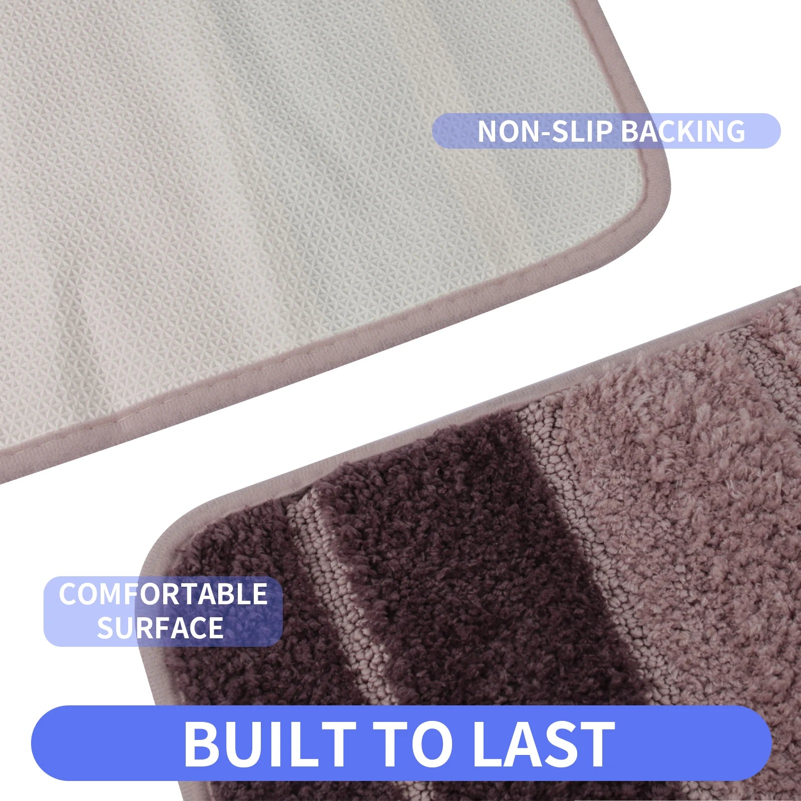 Bathroom Rug Set 2 Piece Plush Shaggy Soft Absorbent Microfiber Bath Mats and U-Shaped Contour Toilet Rug Non-Slip Machine Wash