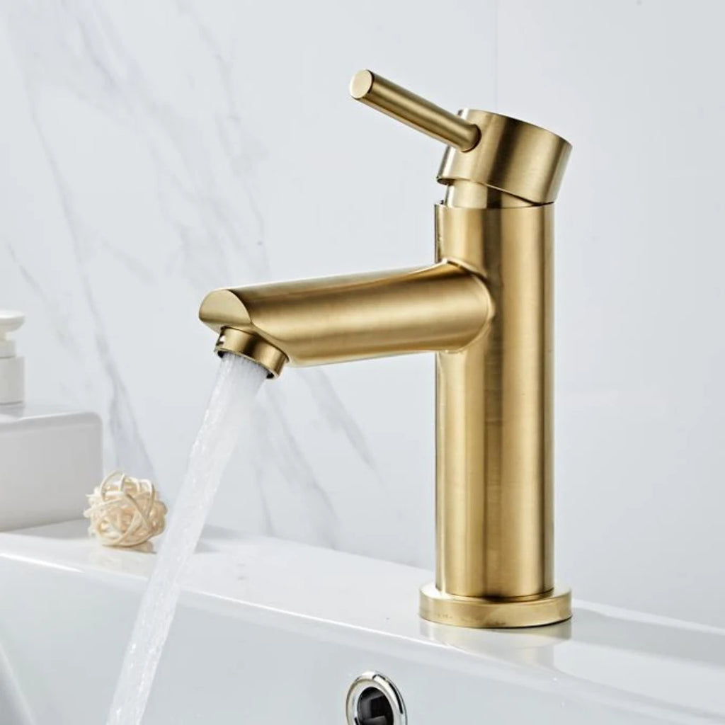 Bathroom Faucet Solid Brass Bathroom Basin Faucet Cold And Hot Water Mixer Sink Tap Single Handle Deck Mounted Brushed Gold Tap
