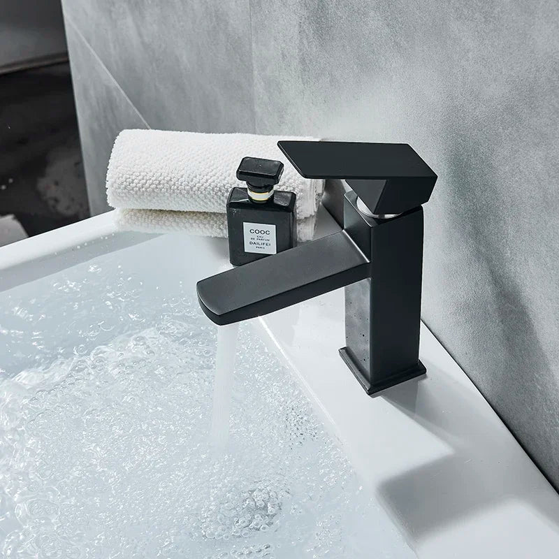 Square Sink Mixer Tap Bathroom Washbasin Mixer Tap Single Handle Pop Up Drain  Matte Black Basin Faucet Deck Mounted