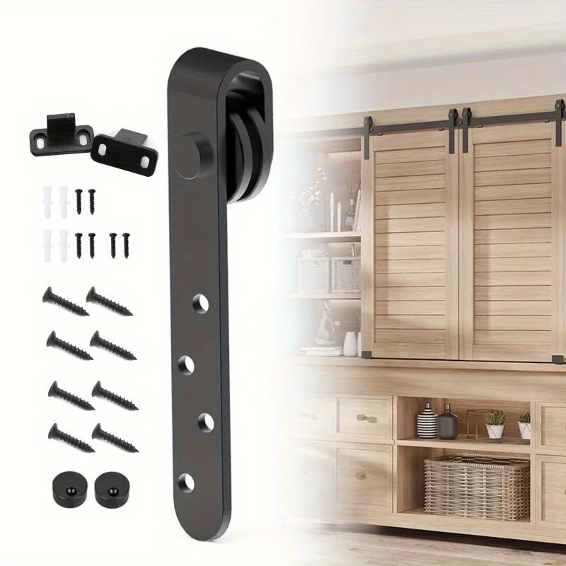 Sliding Barn Door Hardware Kit, Satin Metal Track System with Mounting Brackets and Rollers for Doors, No Long Track Included