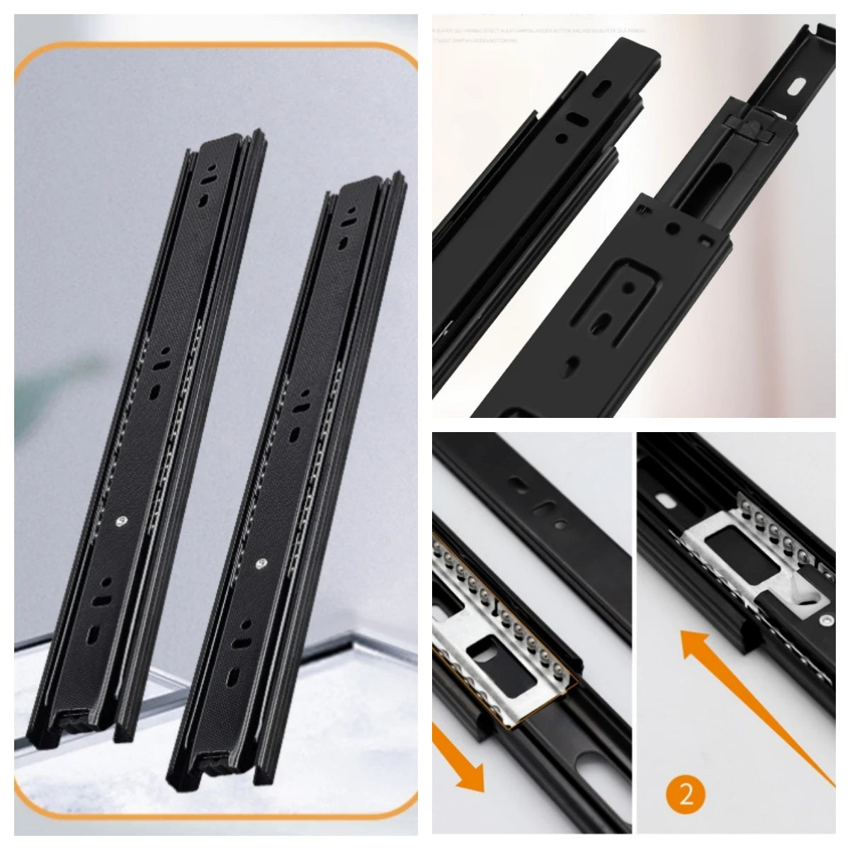 1 pair Drawer guide rail three-section slide rail cabinet thickened mute ball side-mounted 3-section track wholesale
