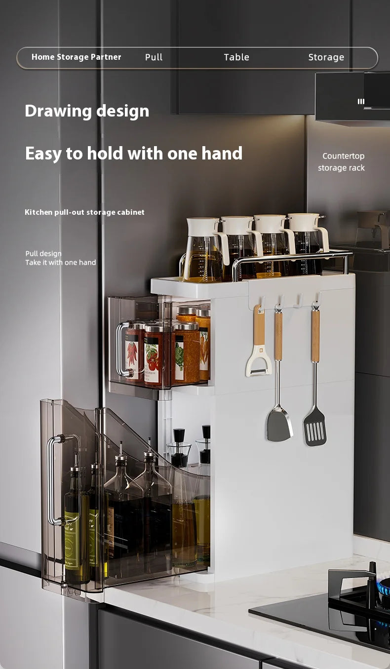 2/3 Layer Spice Storage Rack Kitchen Organize Spice Shelf Pull-Out Efficient Locker With Hooks Wheels Integrated Slim Cabinet