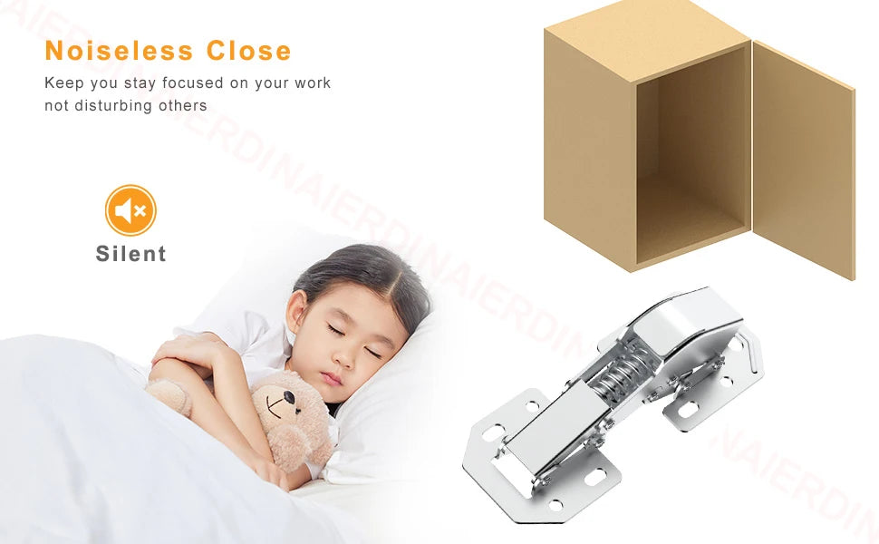 NAIERDI 4 Pack 90 Degree Soft Close Spring Hinges,No Pre-drilled Noiseless Hidden Concealed Cabinet Hinge Furniture Hinge