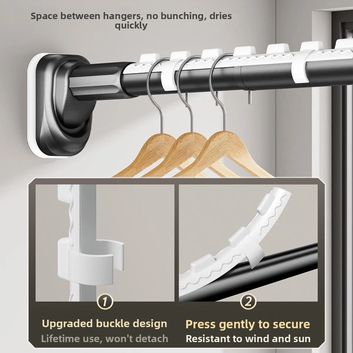 Retractable Clothes Drng Rods Wall Mounted Balcony Batoom Curtain Rods Wardrobe Clothes Hanger Rods No Drilling Required