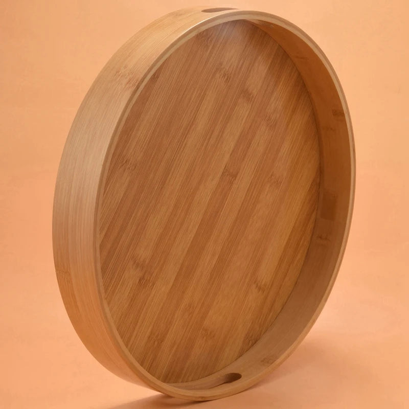 Promotion! Round Serving Bamboo Wooden Tray for Dinner Trays Tea Bar Breakfast Food Container Handle Storage Tray 3 Eco-Friendly