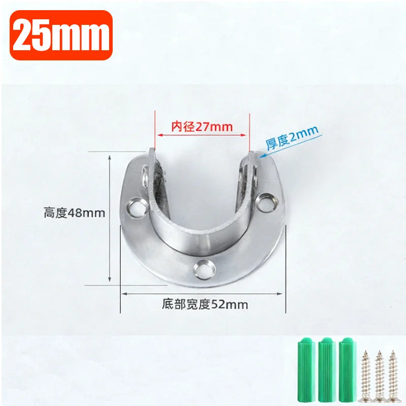 Wardrobe Hanger Rod Fixing Holder Stainless Steel Flange Seat Curtain Rod Tube Hook Fixed Support Bracket Bathroom Hardware