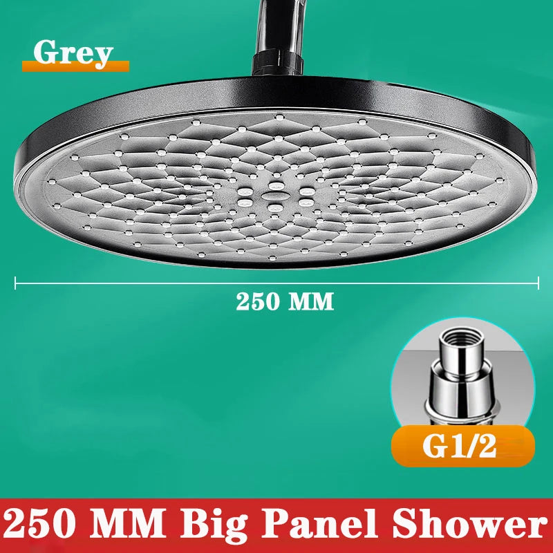 10 Inches Big Panel Large Flow Ceiling Mounted Supercharge Shower Head Set 3 Modes High Pressure Abs Rainfall Bathroom Shower ﻿