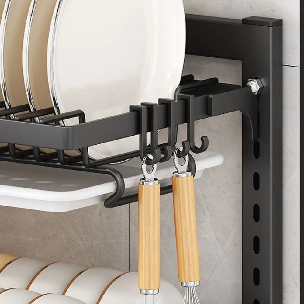 Wall Mounted Dish Drying Rack 2 Layer Rust-Proof Kitchen Storage Rack Compact Large Capacity Drain Tray Household